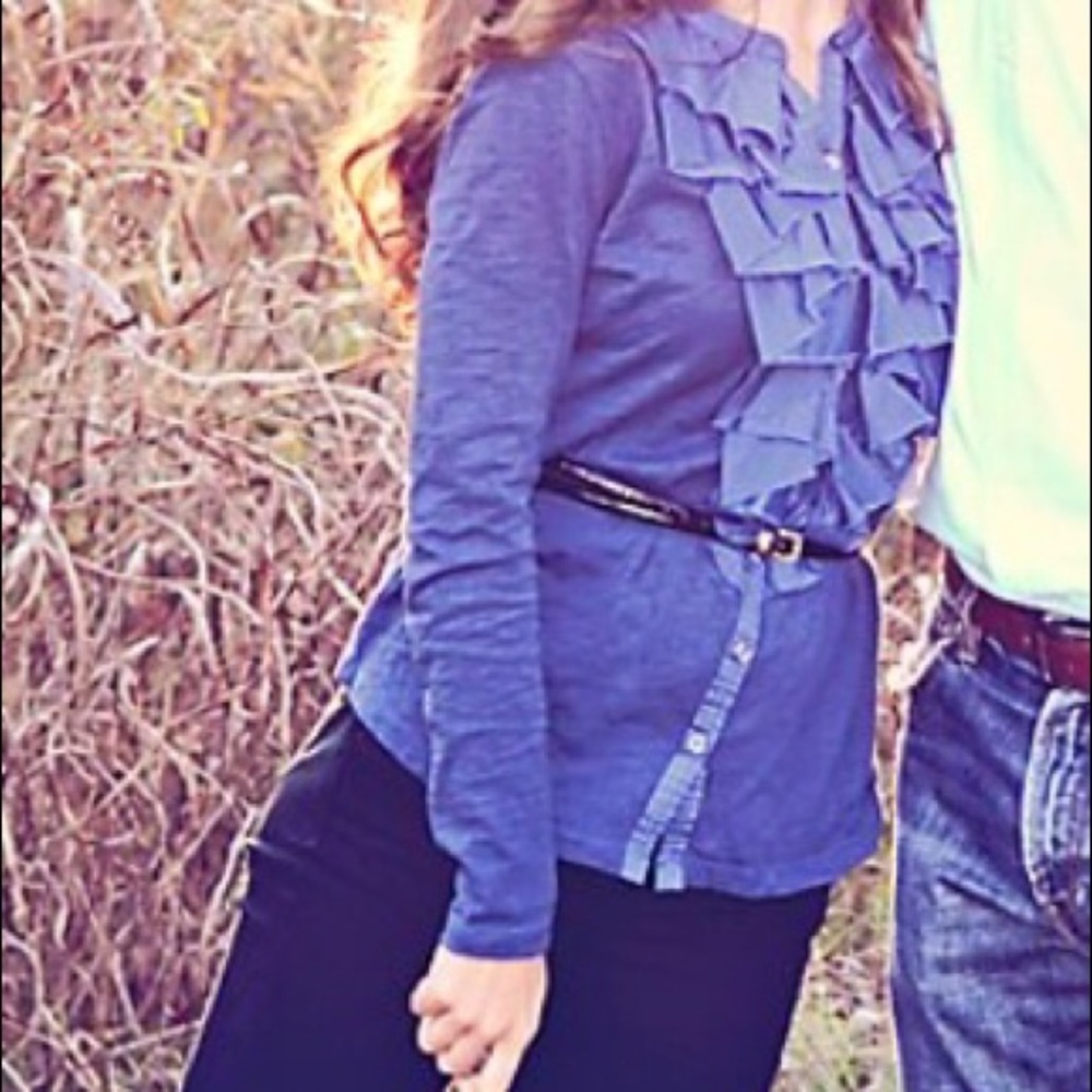 LOFT Button Up Ruffle Blouse - Picture 3 of 6